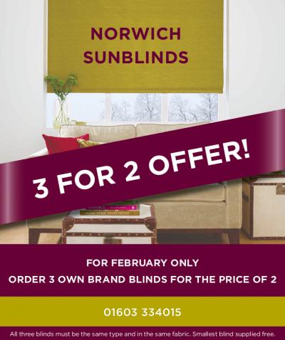 Buy three own brand blinds for the price of two in February 2016